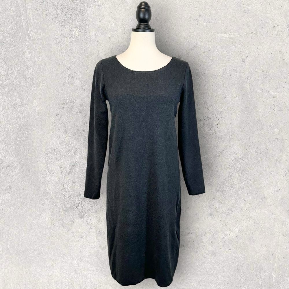 J. Jill Black Sweater Knit Dress Wool Blend Knee Length Size S